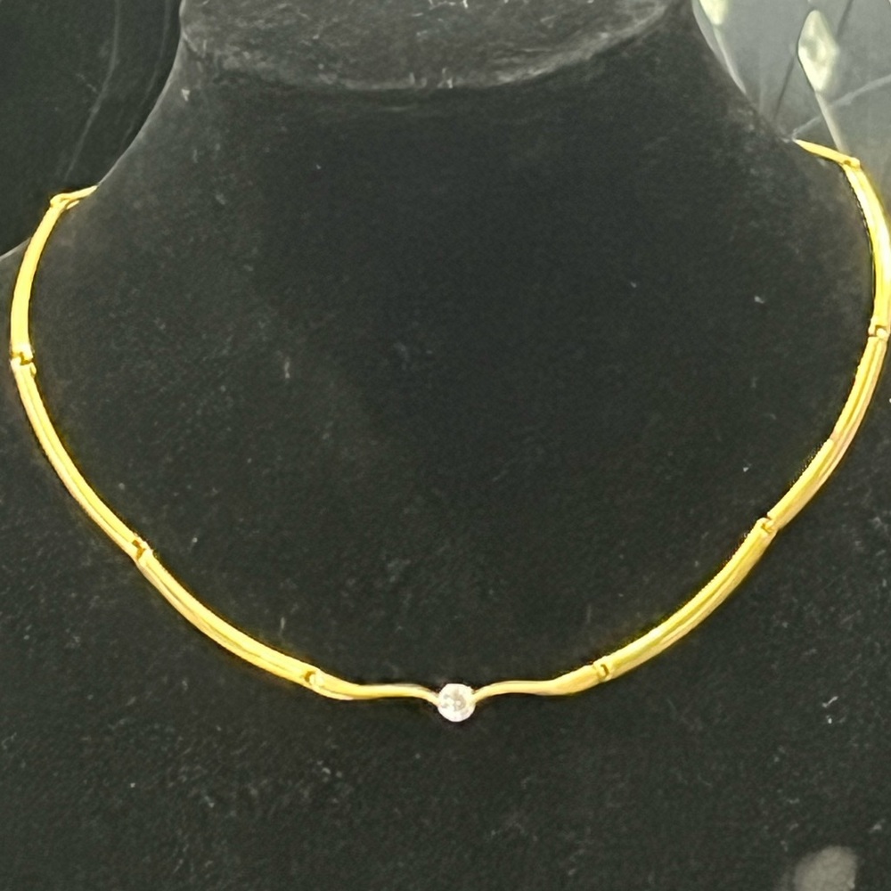 CZ diamond tension set solitaire gold link necklace statement jewelry piece